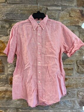Brooks Brothers Original Polo Red Stripe Irish linen button down Slim shirt L